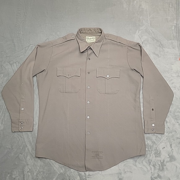 VTG R&R Uniforms National Park Service Shirt Mens 17.5 Tan Long Sleeve Workwear